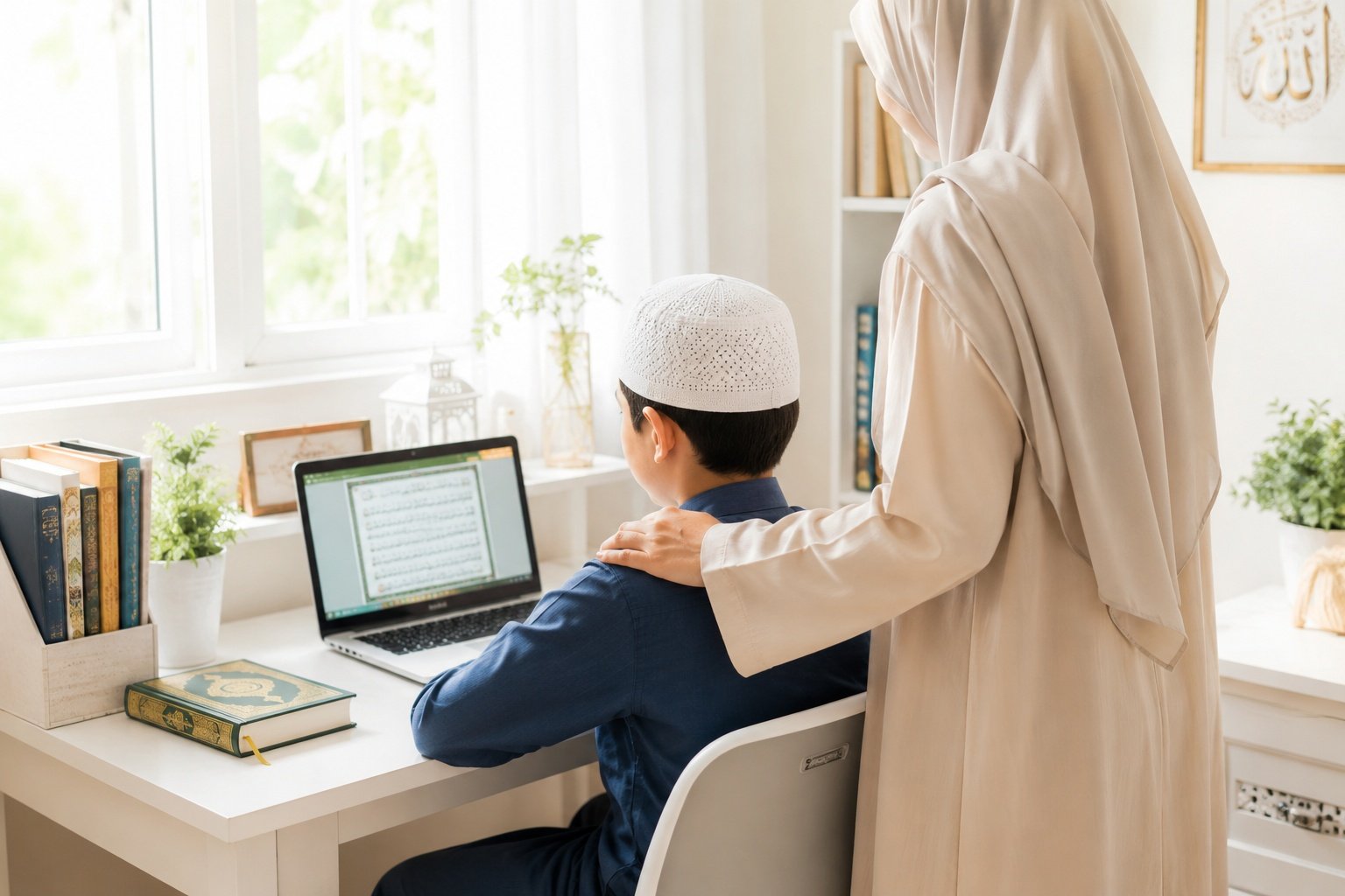 Child taking online Quran classes for kids with a live teacher